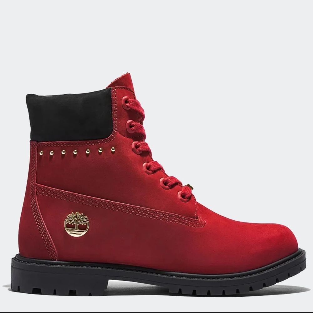 🖤❤️ Timberland 6” Premium Waterproof Boots Red Studded 🖤❤️